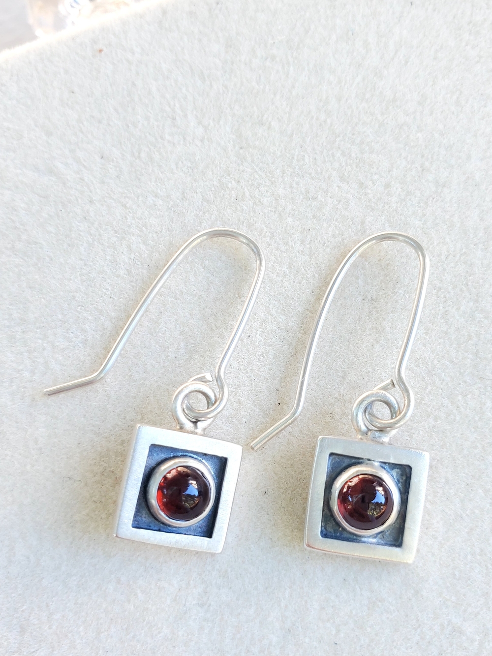 Sterling Silver with Red Stone - Drop Earrings